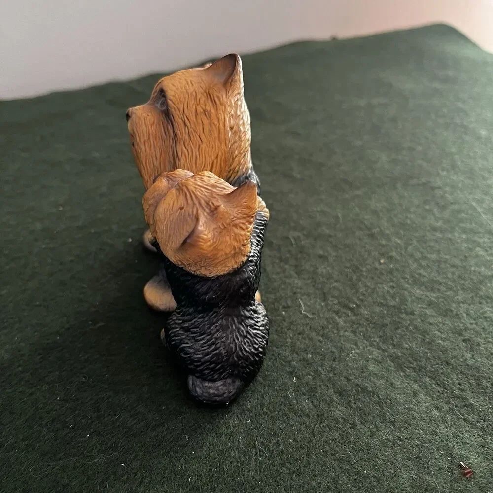 Vintage Yorkshire Terrier Dog With Playful Puppy Porcelain Figurine Japan